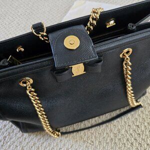 Salvatore Ferragamo Melike Vara Black Leather Bow Chain Tote